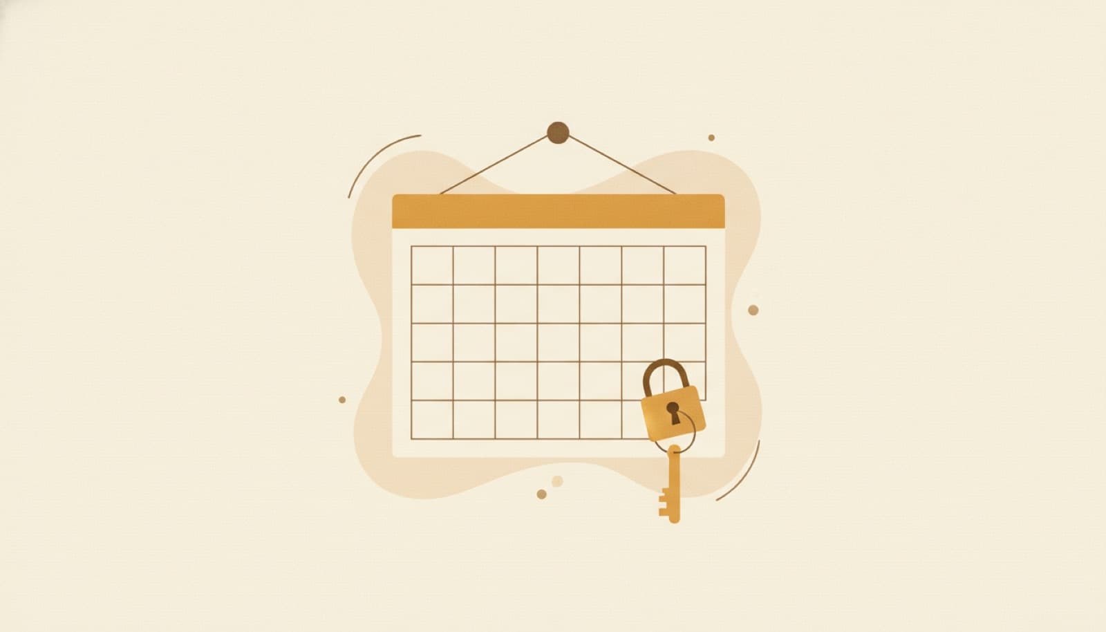 Kalender dengan simbol gembok emas pada tanggal akhir bulan, menandai periode yang sudah dikunci